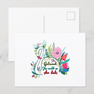 Cartão Postal Ela Acreditava Que Podia, Então Ela Nadou Com Flor