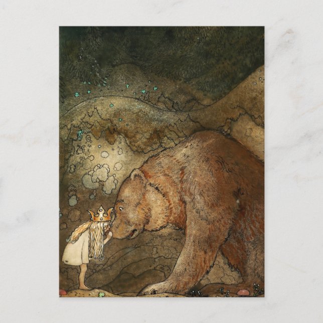 Cartão Postal “Ela Beijou o Urso” por John Bauer (Frente)