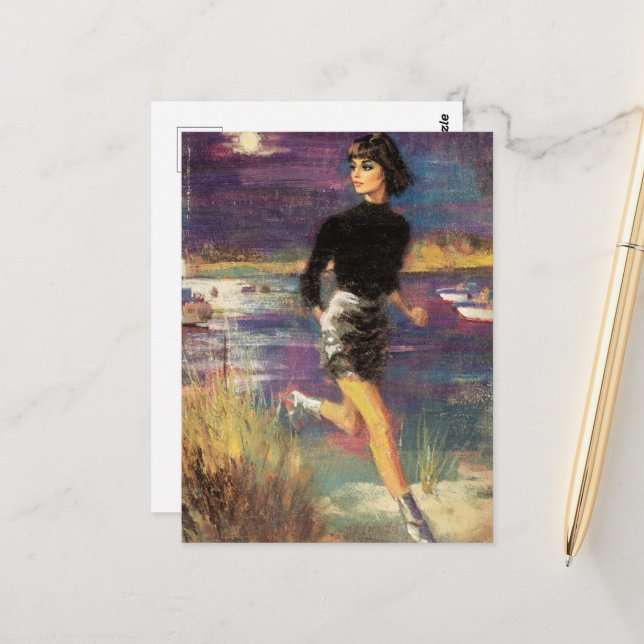 Cartão Postal Ela corre no Retro da Praia (Frente/Verso In Situ)