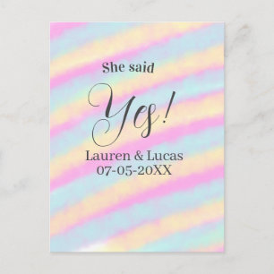Cartão Postal Ela disse sim festa de noivado rosa azul amarelo s