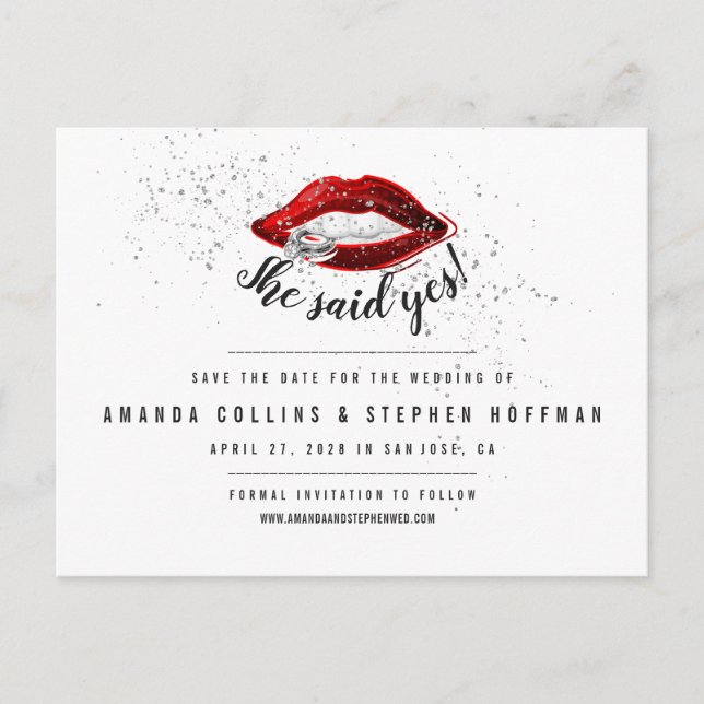 Cartão Postal Ela Disse Sim | Foto em Chic Moderno Salvar Data (Frente)