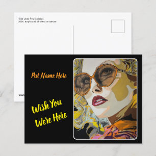 Cartão Postal 'Ela gosta de Pina Coladas', pintando em uma