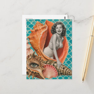Cartão Postal Ela Vende Colagem Retro de Conchas Marinhas