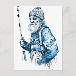 Cartão Postal Elderly Sailor Standing Calm Holding Fishing Rod