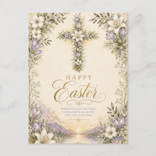 Cartão Postal Ele Ressuscitou Páscoa, Cruz Cristã Floral Elegant