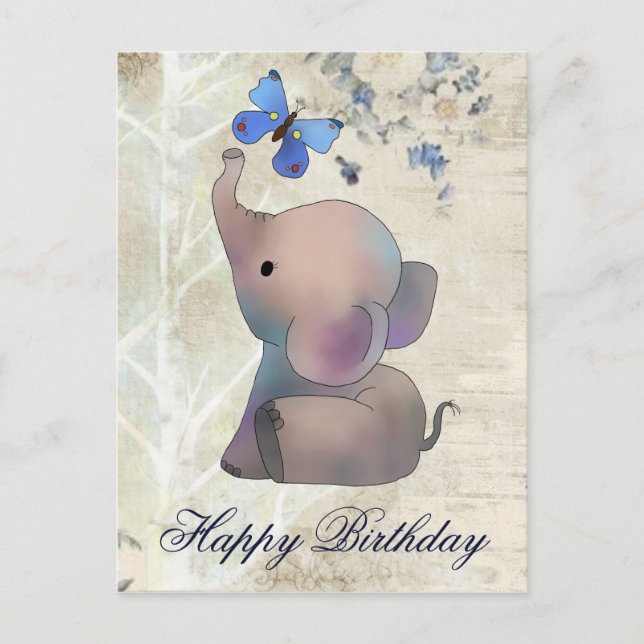 Cartão Postal Elefant mit Schmetterling (Frente)