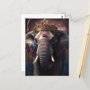 Cartão Postal Elefante Adorável numa Coroa