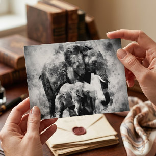 Cartão Postal Elefante Africano a Preto e Branco