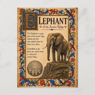 Cartão Postal Elefante, Arte do Bestiário Medieval