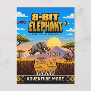 Cartão Postal Elefante, Arte Pixel Retro de 8 Bits