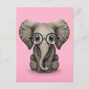 Cartão Postal Elefante-bebê bonito com óculos de leitura rosa