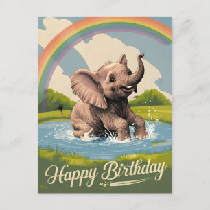 Cartão Postal Elefante Bebê Crianças Feliz Aniversário