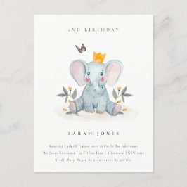 Cartão Postal Elefante Bebê Folhagem de Madeira para Aniversário