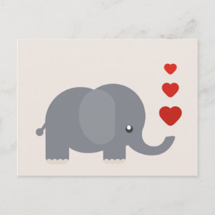 Cartão Postal Elefante bonito com corações e amor caprichoso