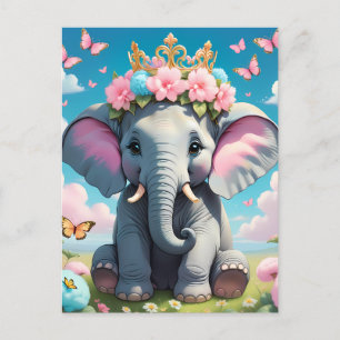 Cartão Postal Elefante Bonito com coroa