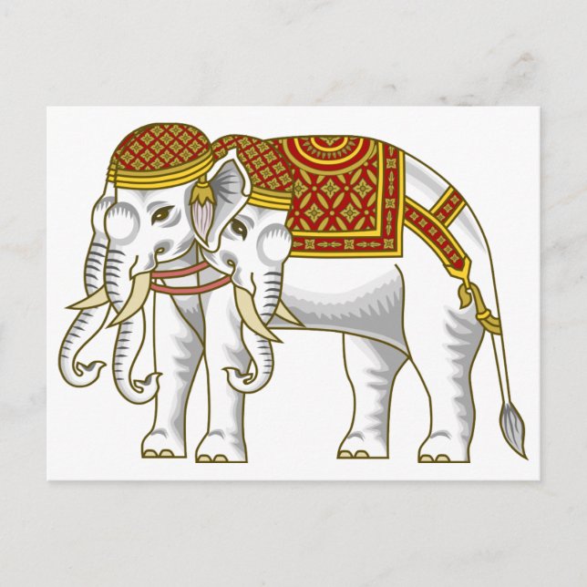 Cartão Postal Elefante Branco Tailandês Erawan (Frente)