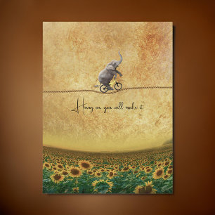 Cartão Postal Elefante Ciclo de Bicicleta Apertada Girassóis