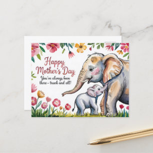 Cartão Postal Elefante Cinto e Dia de as mães Floral Bebê