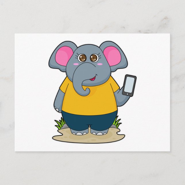 Cartão Postal Elefante com Celular (Frente)