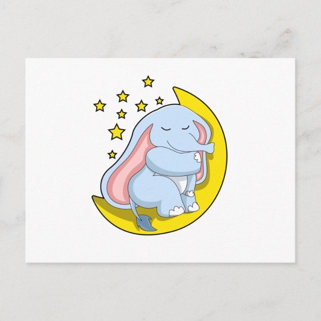 Cartão Postal Elefante com Lua e Estrelas (Frente)