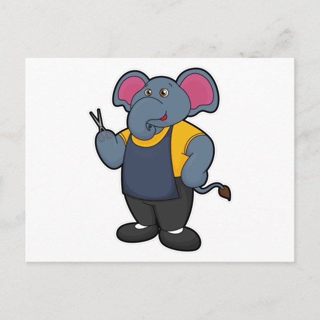 Cartão Postal Elefante como Cabeleireiro com Tesoura (Frente)