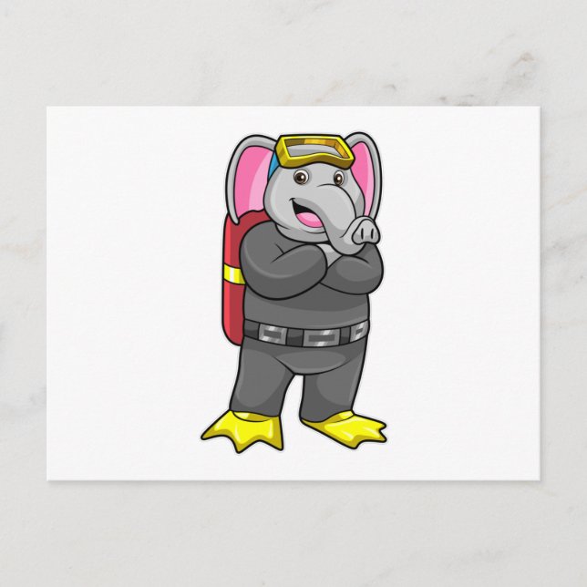 Cartão Postal Elefante como mergulhador com óculos de mergulho (Frente)