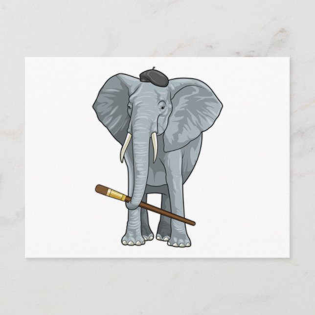 Cartão Postal Elefante como Pintor com Pincel de Pintura (Frente)