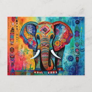 Cartão Postal Elefante Corajoso Colorido Funky Mídia Mistura Ani