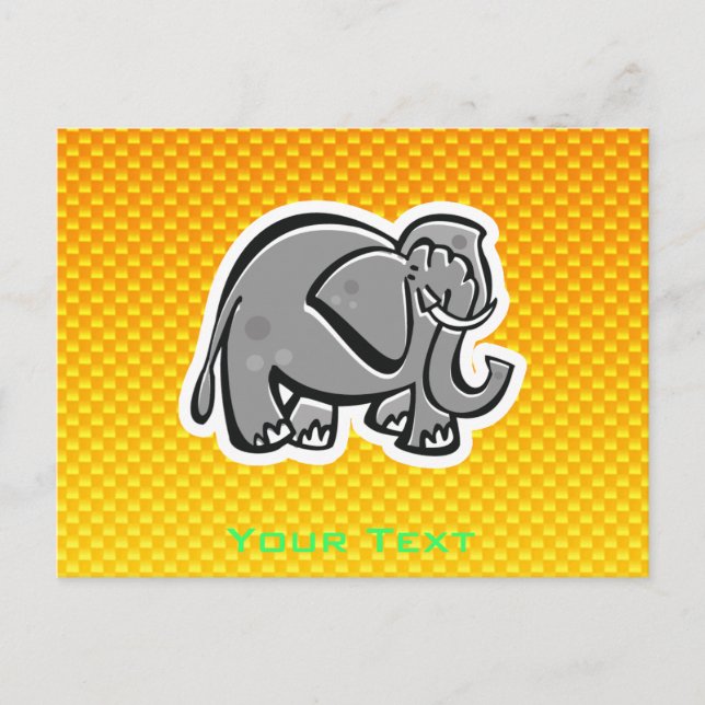 Cartão Postal Elefante Cute; Amarelo - Laranja (Frente)