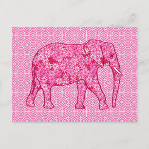 Cartão Postal Elefante da flor - cor-de-rosa fuchsia