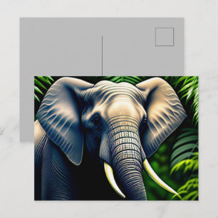 Cartão Postal Elefante Da Selva Majestosa - Selvagem E Livre