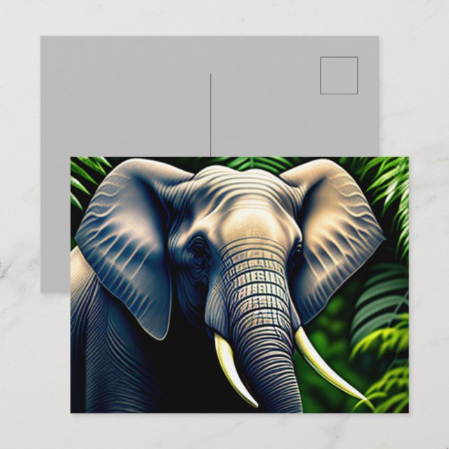 Cartão Postal Elefante Da Selva Majestosa - Selvagem E Livre (Frente/Verso)