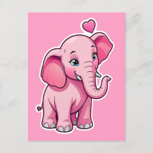 Cartão Postal Elefante De Bebê Cor-De-Rosa E Bonita Com Amor