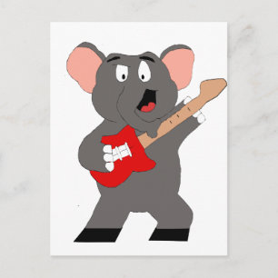 Cartão Postal Elefante de desenho animado com guitarra