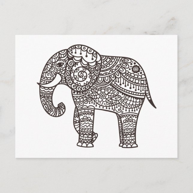Cartão Postal Elefante de Estilo Decorativo (Frente)