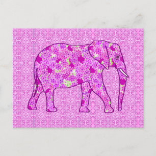 Cartão Postal Elefante de flor - orquídea e magenta