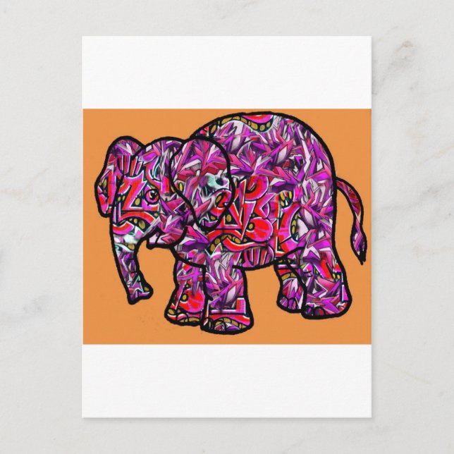 Cartão Postal elefante de grafite vívido funky (Frente)