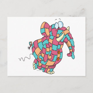 Cartão Postal elefante de retalhos engraçado e engraçado
