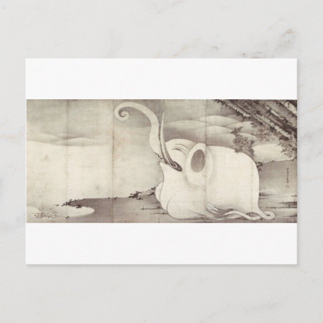 Cartão Postal Elefante e baleia (díptico) por Ito Jakuchu (Frente)
