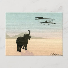 Cartão Postal Elefante e Biplano, aquarela, anos 1910