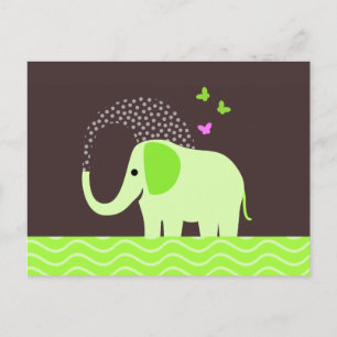 Cartão Postal Elefante e borboletas bonitos