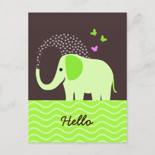 Cartão Postal Elefante e borboletas bonitos