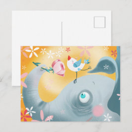 Cartão Postal Elefante e Pássaro Caprichosos