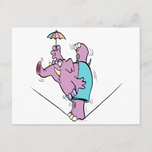 Cartão Postal elefante engraçado de circo na corda bamba