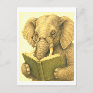 Cartão Postal Elefante Estilo Vintage Lendo