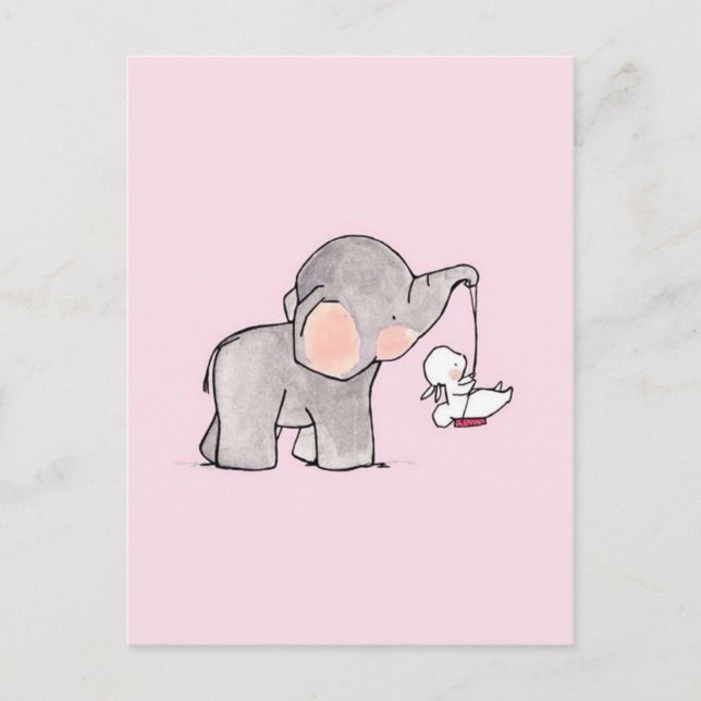 Cartão Postal Elefante Fofo e Coelho (Frente)