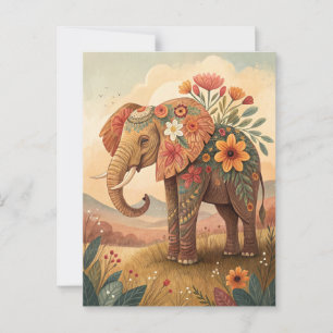 Cartão Postal Elefante fofo estilo de arte popular de congratula