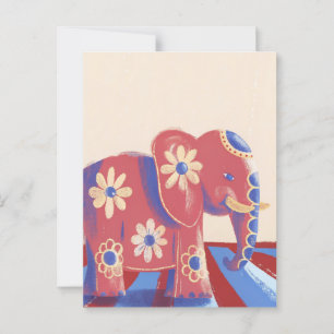 Cartão Postal Elefante fofo parabéns cores pastel