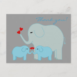Cartão Postal Elefante gêmeos em azul - Obrigado Cartão-postal