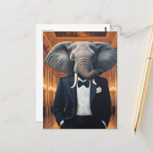 Cartão Postal Elefante giro em um tux